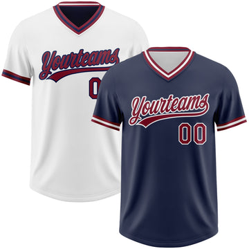 Custom Navy Crimson-White Reversible Pullover Baseball Jersey Shirt