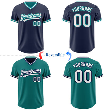 Custom Navy White-Teal Reversible Pullover Baseball Jersey Shirt