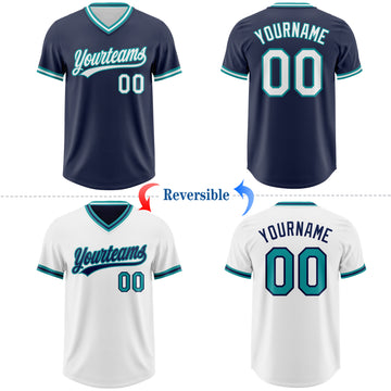 Custom Navy White-Teal Reversible Pullover Baseball Jersey Shirt
