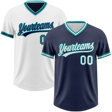 Custom Navy White-Teal Reversible Pullover Baseball Jersey Shirt