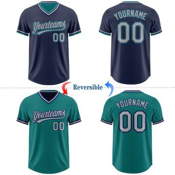 Custom Navy Gray-Teal Reversible Pullover Baseball Jersey Shirt