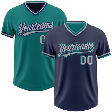 Custom Navy Gray-Teal Reversible Pullover Baseball Jersey Shirt