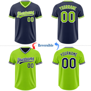 Custom Navy Neon Green-White Reversible Pullover Baseball Jersey Shirt