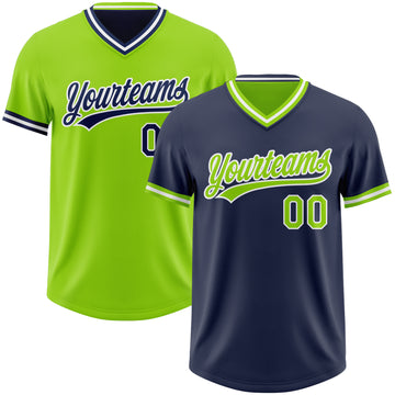 Custom Navy Neon Green-White Reversible Pullover Baseball Jersey Shirt