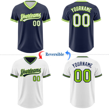 Custom Navy White-Neon Green Reversible Pullover Baseball Jersey Shirt