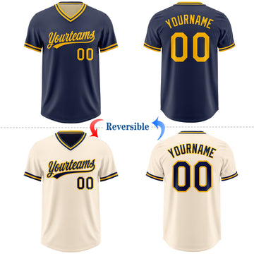 Custom Navy Cream Reversible Pullover Baseball Jersey Shirt
