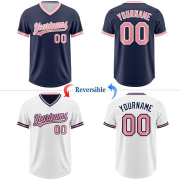 Custom Navy Medium Pink-White Reversible Pullover Baseball Jersey Shirt