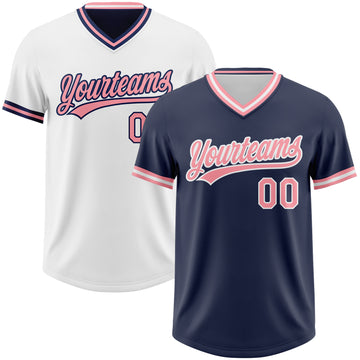 Custom Navy Medium Pink-White Reversible Pullover Baseball Jersey Shirt