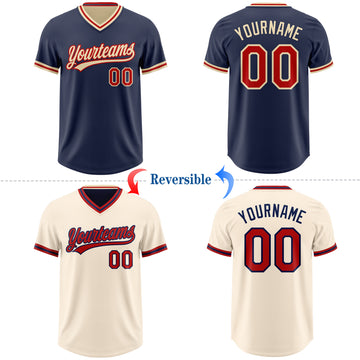 Custom Navy Red-Cream Reversible Pullover Baseball Jersey Shirt