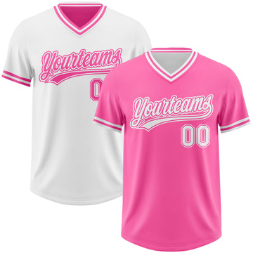 Custom Pink-White Reversible Pullover Baseball Jersey Shirt