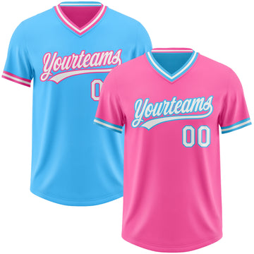Custom Pink White-Sky Blue Reversible Pullover Baseball Jersey Shirt
