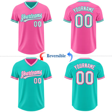 Custom Pink White-Aqua Reversible Pullover Baseball Jersey Shirt
