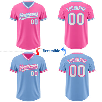 Custom Pink White-Light Blue Reversible Pullover Baseball Jersey Shirt