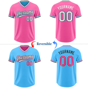 Custom Pink White Black-Sky Blue Reversible Pullover Baseball Jersey Shirt