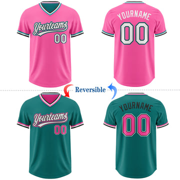 Custom Pink White Black-Teal Reversible Pullover Baseball Jersey Shirt