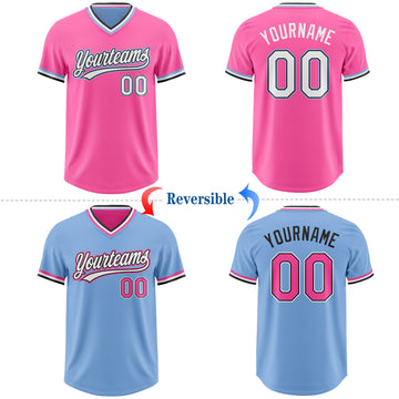 Custom Pink White Black-Light Blue Reversible Pullover Baseball Jersey Shirt