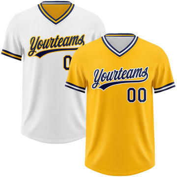 Custom Gold Navy-White Reversible Pullover Baseball Jersey Shirt