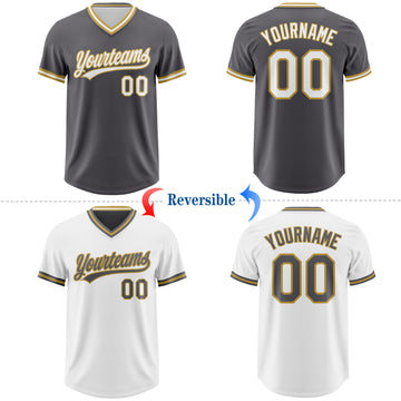 Custom Steel Gray White-Old Gold Reversible Pullover Baseball Jersey Shirt