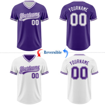 Custom Purple-White Reversible Pullover Baseball Jersey Shirt