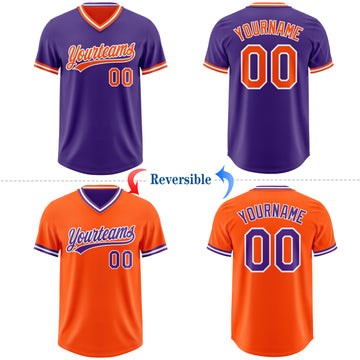 Custom Purple Orange-White Reversible Pullover Baseball Jersey Shirt
