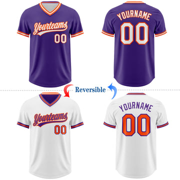 Custom Purple White-Orange Reversible Pullover Baseball Jersey Shirt