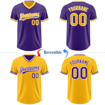 Custom Purple Gold-White Reversible Pullover Baseball Jersey Shirt