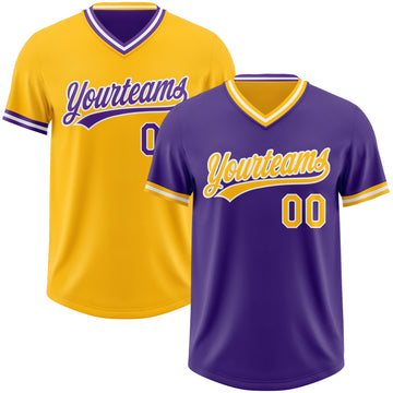 Custom Purple Gold-White Reversible Pullover Baseball Jersey Shirt