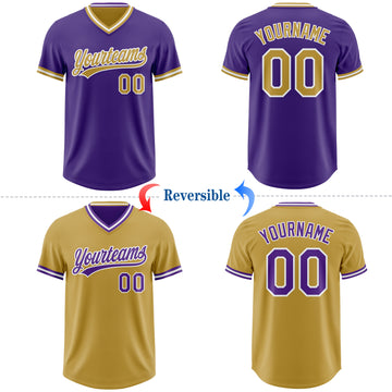 Custom Purple Old Gold-White Reversible Pullover Baseball Jersey Shirt