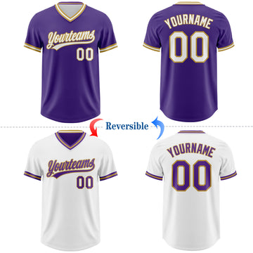 Custom Purple White-Old Gold Reversible Pullover Baseball Jersey Shirt