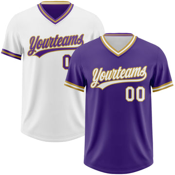 Custom Purple White-Old Gold Reversible Pullover Baseball Jersey Shirt