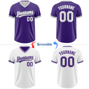 Custom Purple White-Gray Reversible Pullover Baseball Jersey Shirt