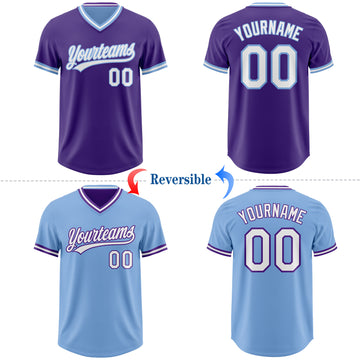 Custom Purple White-Light Blue Reversible Pullover Baseball Jersey Shirt
