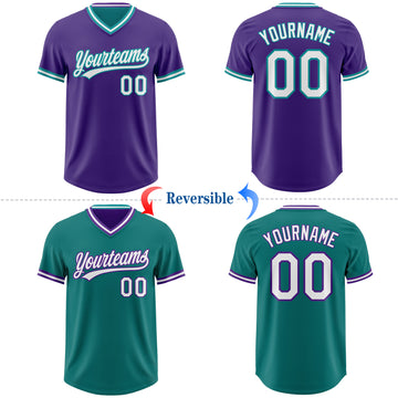 Custom Purple White-Teal Reversible Pullover Baseball Jersey Shirt
