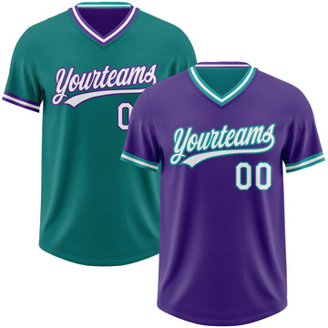 Custom Purple White-Teal Reversible Pullover Baseball Jersey Shirt