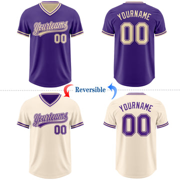 Custom Purple-Cream Reversible Pullover Baseball Jersey Shirt