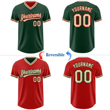 Custom Green Cream-Red Reversible Pullover Baseball Jersey Shirt