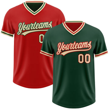 Custom Green Cream-Red Reversible Pullover Baseball Jersey Shirt