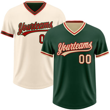Custom Green Cream-Red Reversible Pullover Baseball Jersey Shirt