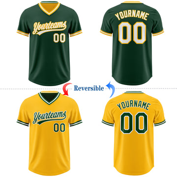 Custom Green White-Gold Reversible Pullover Baseball Jersey Shirt
