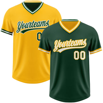 Custom Green White-Gold Reversible Pullover Baseball Jersey Shirt