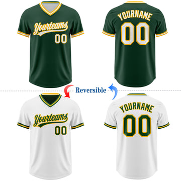 Custom Green White-Gold Reversible Pullover Baseball Jersey Shirt