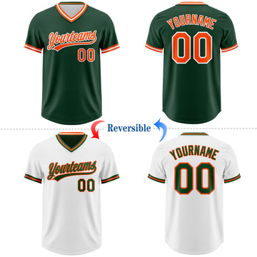 Custom Green Orange-White Reversible Pullover Baseball Jersey Shirt