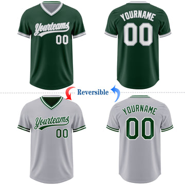 Custom Green White-Gray Reversible Pullover Baseball Jersey Shirt