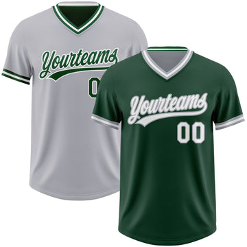 Custom Green White-Gray Reversible Pullover Baseball Jersey Shirt