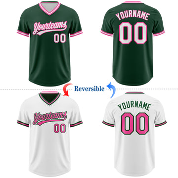Custom Green White-Pink Reversible Pullover Baseball Jersey Shirt