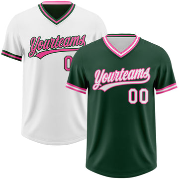 Custom Green White-Pink Reversible Pullover Baseball Jersey Shirt