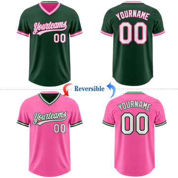 Custom Green White-Pink Reversible Pullover Baseball Jersey Shirt