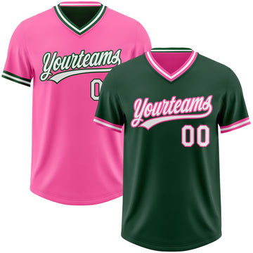 Custom Green White-Pink Reversible Pullover Baseball Jersey Shirt