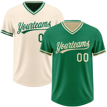 Custom Kelly Green-Cream Reversible Pullover Baseball Jersey Shirt
