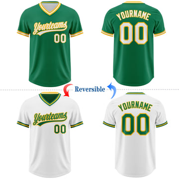 Custom Kelly Green White-Gold Reversible Pullover Baseball Jersey Shirt